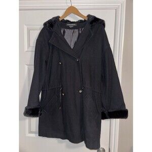 Vintage Donny Brook Black Jacket Coat Size 12 Mid Length Fur Hoodie